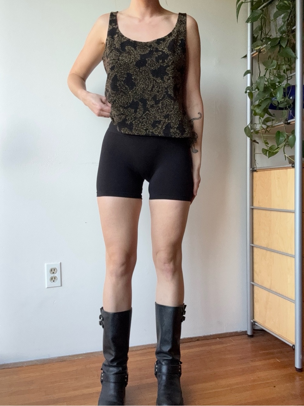 Alex evening black vintage gold embroidery sleeveless top